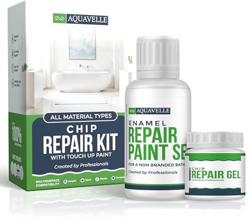 AQUAVELLE Enamel Bath Repair Kit Re-Enamel White Repair Gel + Touch up Paint Kit | Includes Spatula & Precision Brush | Chip & Scratch Repair for Re-Enamelled Iron, Steel, Cast Iron Baths