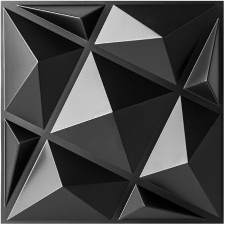 Art3dwallpanels 20 Pack 3D Wall Panels for Interior Wall Decor, 12''x12'' White Accent Diamond Panels for Gaming Room Bedroom TV Background, Black