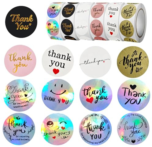Holografische Dankesaufkleber, 2,54 cm, rund, selbstklebend, wasserdicht, Geschenkaufkleber, selbstklebend, für Umschläge, Geburtstage, Grußkarten, Verpackungen, 3000 Stück