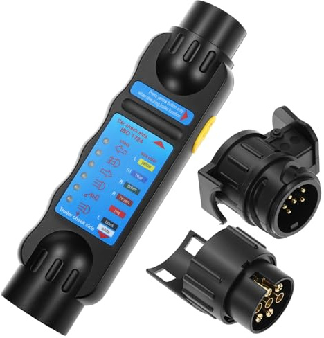 QWORK® Testeur de remorque 7 Broches et Adaptateur de remorquage 13 Broches, pour Diagnostic de câblage 12 V - Outil de vérification de Circuit fiable pour Voitures, caravanes