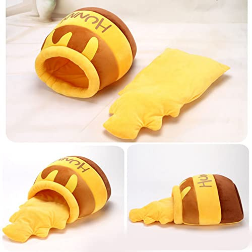 Fafeims Lit Grotte pour Chat, Coussin Amovible Doux et Chaud pour Chats, Maison pour Animaux de Compagnie en Forme de Pot de Miel de Dessin animé pour Petits Chiens, Matériau en Velours Doux