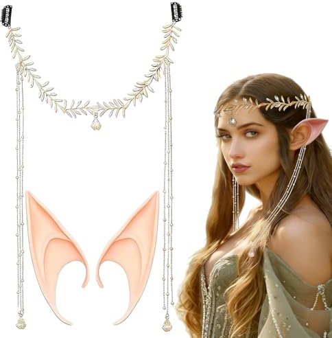 Tupinerq Elfen Kopfschmuck Weiß, Elfenohren Elfen Krone Einstellbar, Kopfschmuck mit Blättern, für Cosplay, Hochzeit, Party, Renaissance, Braut, Brautjungfern, Weihnachten, Geburtstag