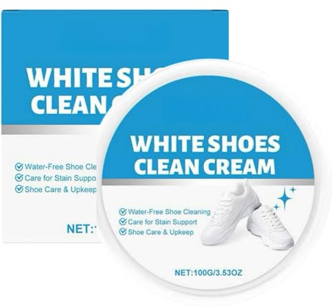 100g White Shoe Cleaning Cream with Sponge,Multi-Functional Stain Removal Cream for Quick Cleaning,Remove Yellowing&Rejuvenate White Leather Shoes&Sneakers,Easy Operation&Persistent Cleanliness