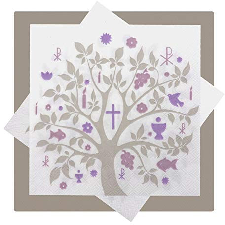 Unbekannt Servietten Baum des Lebens Mauve Lila Taupe Tischdeko Kommunion Konfirmation Lebensbaum Set 20+20 Stück, Farbe:Taupe