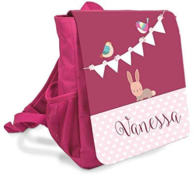Kinderrucksack für Mädchen mit Namen und Hasen als Motiv, besondere Geschenkidee für Kinder, Rucksack als persönliches Geschenk zum Geburtstag, zu Weihnachten uvm.