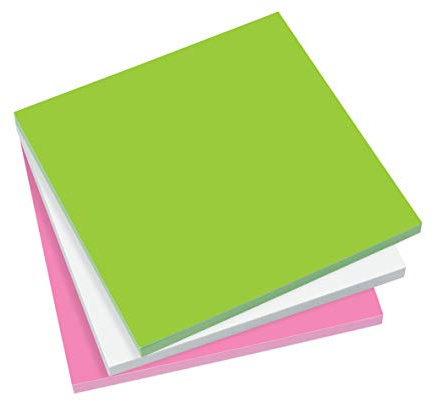 SIGEL MU132 Static Notes, elektrostatisch haftend, keine Klebstoff-Rückstände, grün, weiß, pink, 10x10 cm, 3 Blocks à 100 Blatt