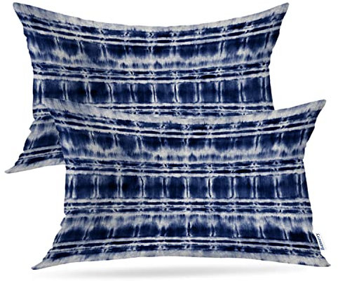 Batmerry Indigo Navy Blue Decorative Pillow Covers, Blue Shibori Abstract Tie Dye Striped Navy Indigo Double Sided Throw Pillow Covers Sofa Cushion Cover Lumbar 12 x 20 Inches(Set of 2)