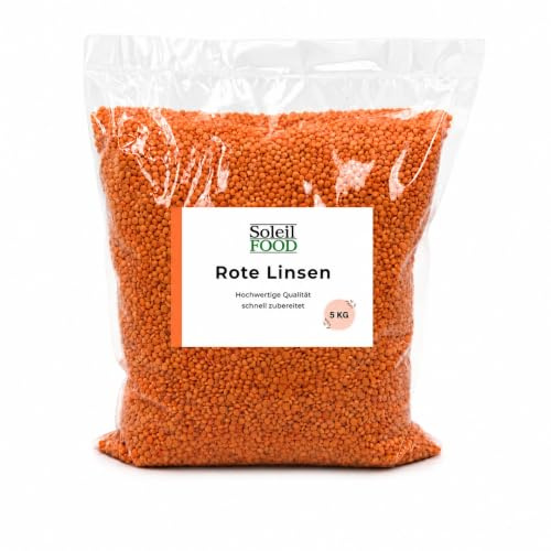 SoleilFOOD Rote Linsen getrocknet 5 kg - Mercimek Hülsenfrüchte | gentechnikfrei, ohne Konservierungsstoffe, vegan, halal - ideal für Dal & Suppen