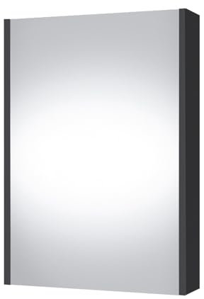 Planetmöbel Spiegelschrank Bad 50 cm, Badezimmerschrank, Aufbewahrungsschrank mit Tür und 2 Glasregalböden, 47,6 x 67,6 x 13,8 cm, Anthrazit Matt