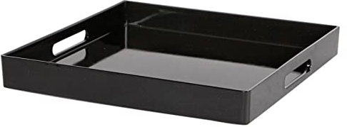 Argon Tableware 33cm Square Serving Trays with Handles - Black - Pack of 3 - Metallic Finish Decorative Breakfast Dish Melamine Food Tray for Eating, Snacks, Drinks, Food Serving