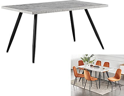 AINPECCA Dining Table with Black Metal Legs Kitchen Table (Grey Marble Effect Top, 150 * 90cm)