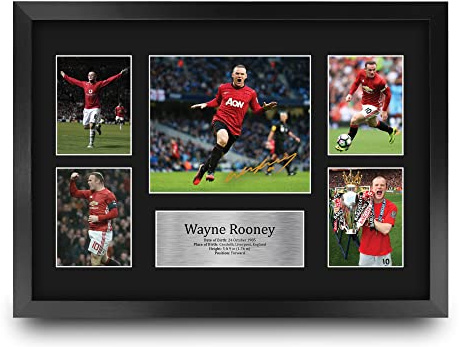 HWC Trading FR A3 Wayne Rooney Gifts Autogramm-Bild für Fußballfans und Fans, gerahmt, A3