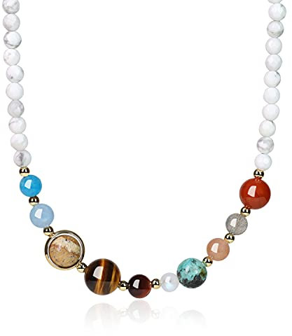 COAI Geschenkideen Energiekette Sonnensystem Halskette aus Facettierte Howlith und Edelsteine Schlüsselbein Kette