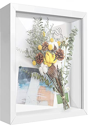 TouYinger 8x10 Shadow Box Frame Display Case with Letter Stickers, Display Case Box for Memorabilia, Baby Items, Wedding Memories, Crafts, Tickets and Photos (White, 8x10)