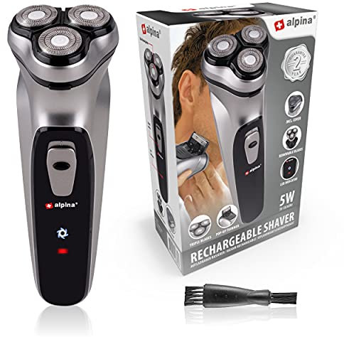 Alpina Rasoir Homme - Batterie USB - 3 Têtes de Rasage Flottantes - Tondeuse Pop-Up - Avec Brosse de Nettoyage et Capuchon de Protection - Câble USB