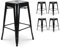 Lot de 4 tabourets de Bar en métal Noir Brillant Style Industriel - sans Dossier - Hauteur 66 cm