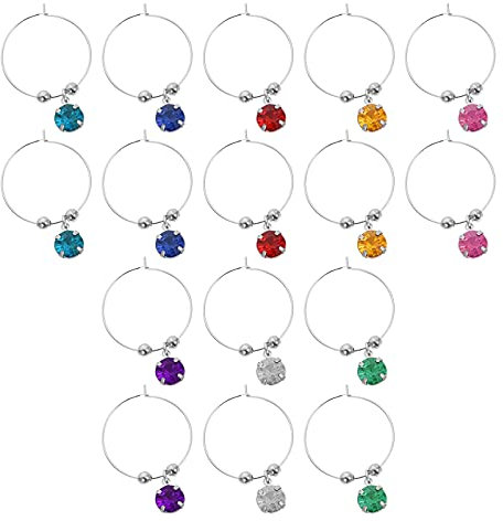 Cabilock 16 Stücke Glasmarker Ring Glasmarker Glasmarkierer Anhänger Glas Kennzeichnung Gläser Markierung Trinkgläser Markieren Getränke Weinglas Marker für Bar Geburtstag Weihnachten Deko