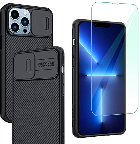 Yohii Funda Compatible con iPhone 13 Pro MAX Carcasa y Cristal Templado Protector de Pantalla, Protección de la Cámara Cubierta Anti-Golpes Caso, Case Compatible con iPhone 13 Pro MAX - Negro