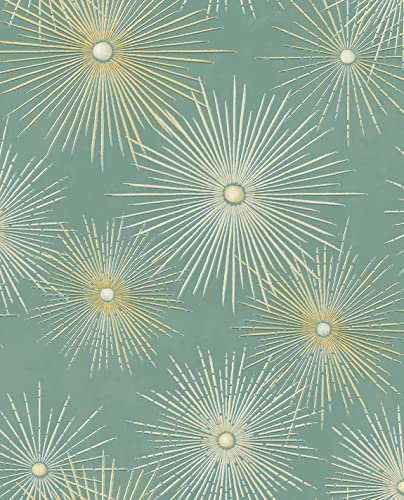 NextWall Star Burst Geo Mid Century Peel and Stick Wallpaper (Teal & Metallic Gold)