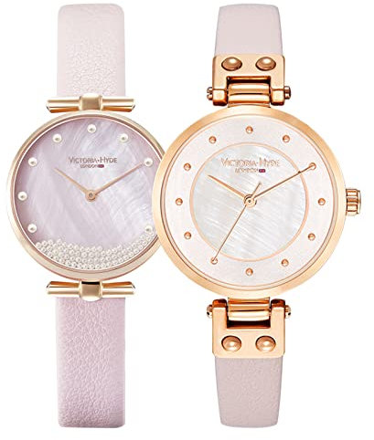 VICTORIA HYDE Damen Armbanduhr Set wasserdichte Rosegold Edelstahlband Quarz Damenuhren für Schwestern Freund (Rosa)