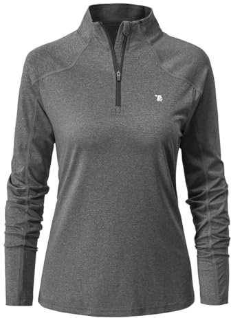 donhobo Damen 1/4 Reißverschluss Sportshirt Langarm Laufshirt Leicht Atmungsaktiv Gym Yoga Fitness Training T-Shirt Oberteile (Dunkelgrau, XS)