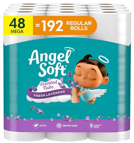 Angel Soft Lot de 48 rouleaux de papier toilette avec tube parfumé à la lavande