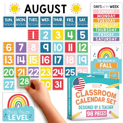 Classroom Calendar Set Bulletin Board Decorations, 98pc School Calendar Set