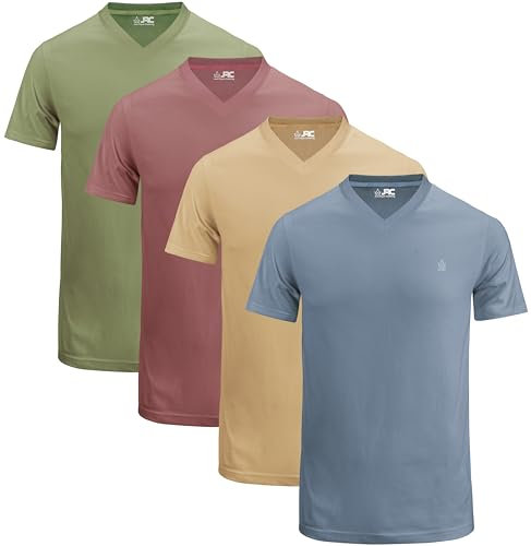 JRC Just Royal Clothing Pack of 4 Mens Short Sleeve V-Neck T-Shirts, Casual Vee Neck Tops (Mouve, Stone Blue, Sheep Skin, Sage, XL)