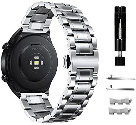 Niboow 22mm Correa para Xiaomi Watch 2 Pro/Watch S1/Watch S1 Active/Mi Watch/Amazfit GTR 4/GTR 3/GTR 3 Pro, Correa de acero inoxidable de metal para Huawei Watch 4/Watch 4 Pro/GT 3 Pro 46mm - Plata