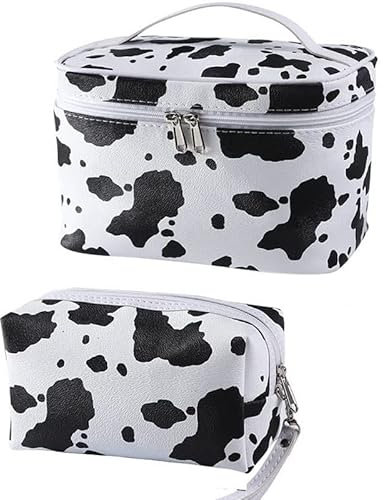 Fumxin Kosmetiktasche, Make-up-Tasche, Reise-Kosmetiktasche, Reise, Schönheit, Reißverschluss, Organizer, Tasche, niedliches Geschenk für Mädchen und Frauen, PU-Leder, waschbar, wasserdicht, kuh