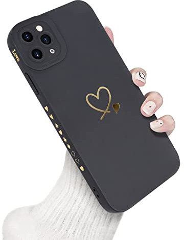 Newseego Case Compatible with iPhone 11 Pro Max, Fashion Gold Love-Heart Pattern Design Flexible Soft Liquid Silicone iPhone Case Shockproof Protective Case All-inclusive Lens for iPhone 11 Pro Max