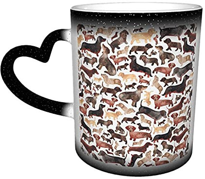 IUBBKI Tasse en céramique sensible à la chaleur chaude d'impression de chiens de teckel ou de saucisse, tasse magique changeante de tasse de café