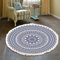 Teppich Rund Bohemian Blume Groß Teppich Mandala Muster Quasten Waschbarer Baumwolle Teppich Wohnzimmer Schlafzimmer (180cm,Blau)