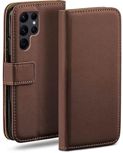moex für Samsung Galaxy S22 Ultra Hülle mit Kartenfach, Handyhülle klappbar 360 Grad Schutzhülle, PU Leder Handytasche Samsung Galaxy S22 Ultra Klapphülle Flip Case, Dunkelbraun