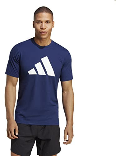 adidas Uomo Train Essentials Feelready Logo Training Tee, Dark Blue/White, XS