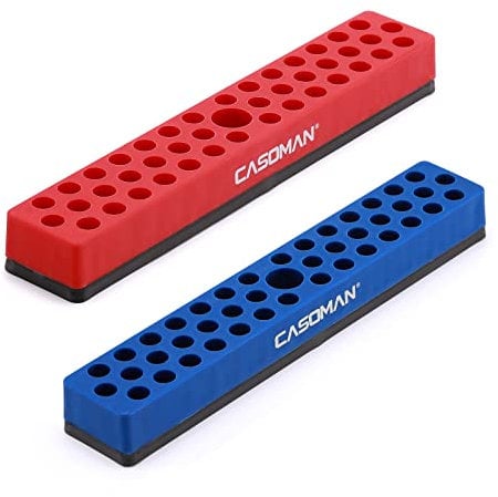 CASOMAN 2PCS 1/4 Hex Bit Organizer with Magnetic Base - Red & Blue, 86 Hole Bit Organizer with Strong Magnetic Base, Magnetic Bit Organizer for Your Specialty