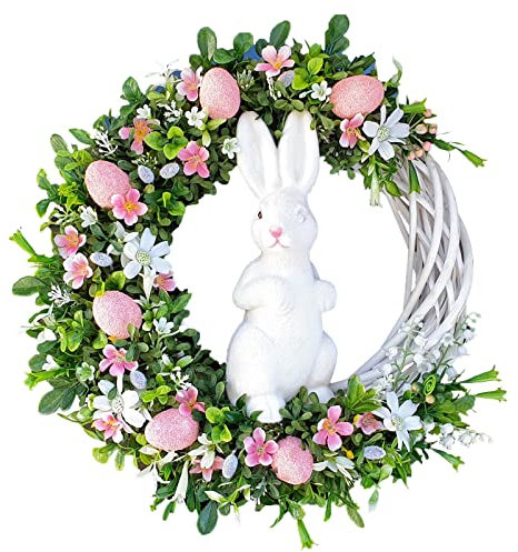 Türkranz mit Federhuhn und Ostereiern Osterdekoration Hase Hängeschild Dekoration Ostern Hängeschild Heimdekoration Requisiten Geschenke Bett Organizer Einhängen Türkis große Ostereier-Girlande