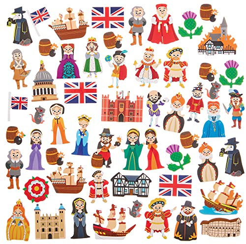 Baker Ross FX645 Tudor und Stuart-Schaumstoff-Sticker - Packung mit 200 Aufklebern, Aufkleber für Kinder zum Basteln und Gestalten
