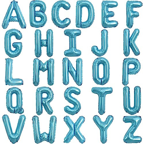 TONIFUL 52 Stück 16 Zoll Hellblaue Buchstabe A-Z Ballons Benutzerdefinierte Phrase Mylar Folie Alphabet Erstellen Sie Ihr Eigenes Banner für Geburtstag Jubiläum Feier Graduierung Party Supplies