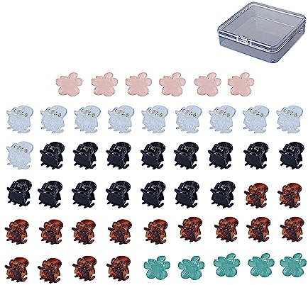 50 x Haarspangen für Frauen, 1 x Aufbewahrungsbox, Mini-Klauenclips aus Kunststoff, kleine bunte rutschfeste Haarspangen, geeignet für Fransen, Zöpfe