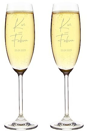 Herz & Heim® Sektglas (Bohemia) / mit personalisierter Gravur/verschiedene Motive zu zahlreichen Anlässen 2er Set Modern