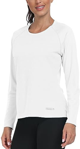 AjezMax Sportshirt Damen Langarm Sonnenschutz Shirts Outdoor Langarmshirts Sporttop Quick Dry Shirt für Wandern Angeln Surfer Weiß L