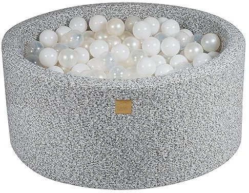 MEOWBABY Bällebad Boucle 90x40cm - Bällebad Baby ab 1 Jahr - Weiches Schaumstoff Ballgrube mit 300 Bällen - Kinder & Hunde Spielspaß, Grau Melange