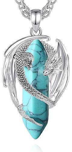 CELESTIA Drachen Kette, Versilbert Drachen Anhänger Türkis Kette Blau Kristall Halskette Schmuck Edelstein Halbedelsteine Aufmunterung Geschenke Mutmacher Geschenk für Männer Frauen Freundin