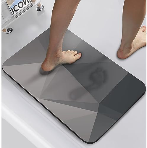 oeeo Badematte Rutschfester 40x60cm,Badezimmerteppich absorbierende badematte Stein,schnelltrocknend Badematte diatomite Stone Bath mat,waschbarer Teppich Badezimmer badematte Grau
