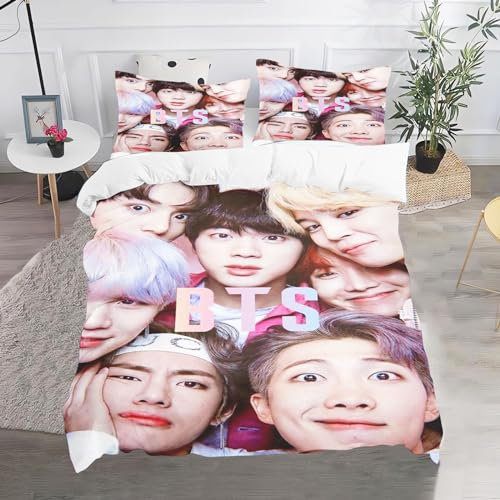 CHEFFS BTS Bettwäsche, Bangtan Jungen Bettwäsche 135x200 Für Jugendliche, BTS Bangtan Boys Bettwäsche-Set 3D Drucken Bettbezug (200 x 200 cm,7)