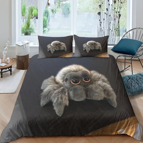 AAHARYA Süße Springspinne 3D Bettwäsche Karikatur-Spinne Muster Mikrofaser Bettbezug Mit Reißverschluss Und Kissenbezug,für Kinder Erwachsener King(220x240cm)