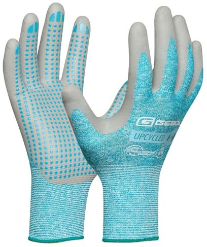 Gebol Upcycled Touch | Größe S (Gr 7) | nachhaltiger Arbeitshandschuh mit Touch-Funktion |Nitril-Beschichtung mit rutschhemmenden Noppen | für Damen | türkis | 1 Paar