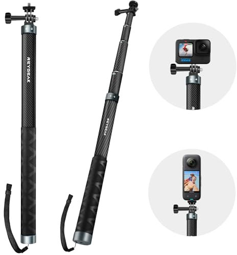 REYGEAK Perche à selfie longue invisible de 150 cm pour GoPro 13 en fibre de carbone étanche Monopode d'extension pour GoPro Hero 13/12/11/10/9 Osmo Pocket 3/Action 5 Pro/4/3 Accessoires.