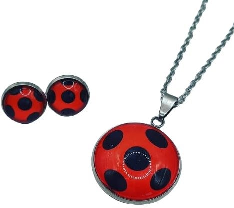 Generisch Schmuckset Ladybug Marienkäfer schwarz rot Ohrstecker und Halskette mit Anhänger (mit Ohrclips)